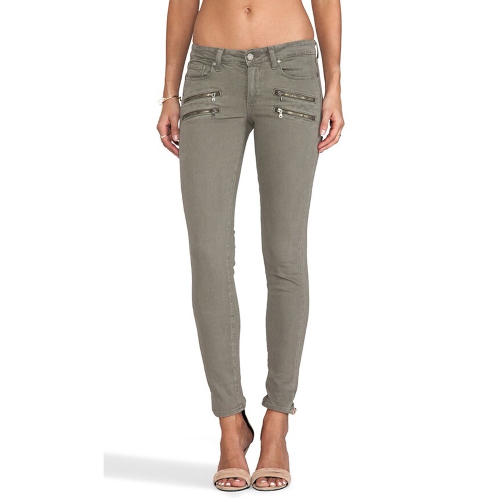 PAIGE Edgemont Ultra Skinny Jeans Fatigue Green Zip Moto 27